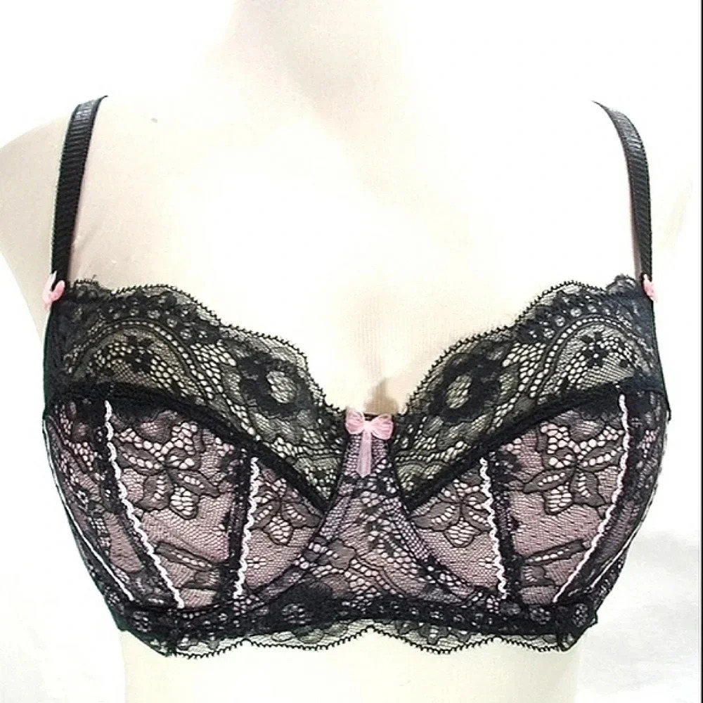34D Jezebel 10035 Sylvia Unlined Lace UW Bra Black